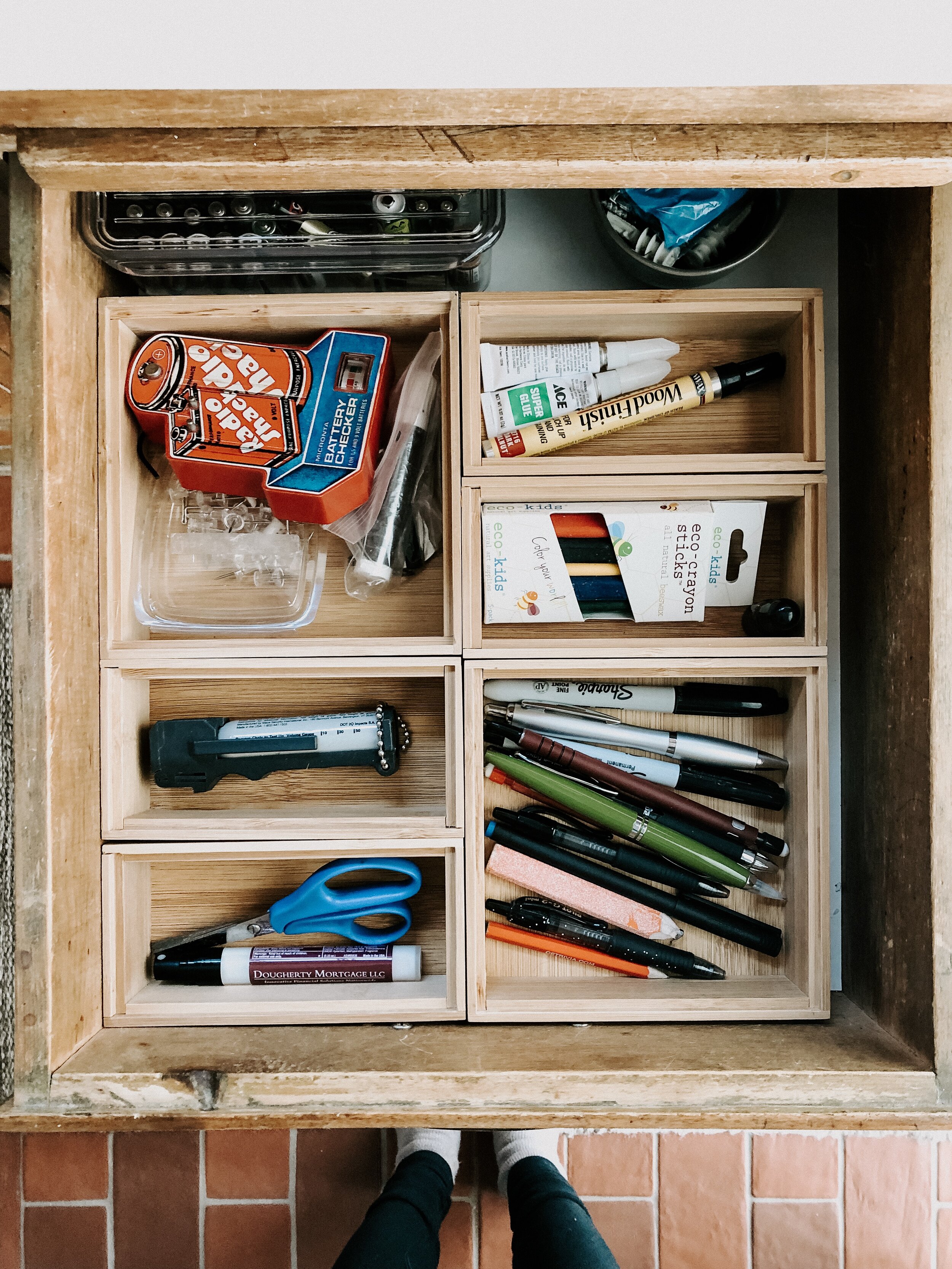 AFTER | bamboo stackable drawer organizer, battery organizer