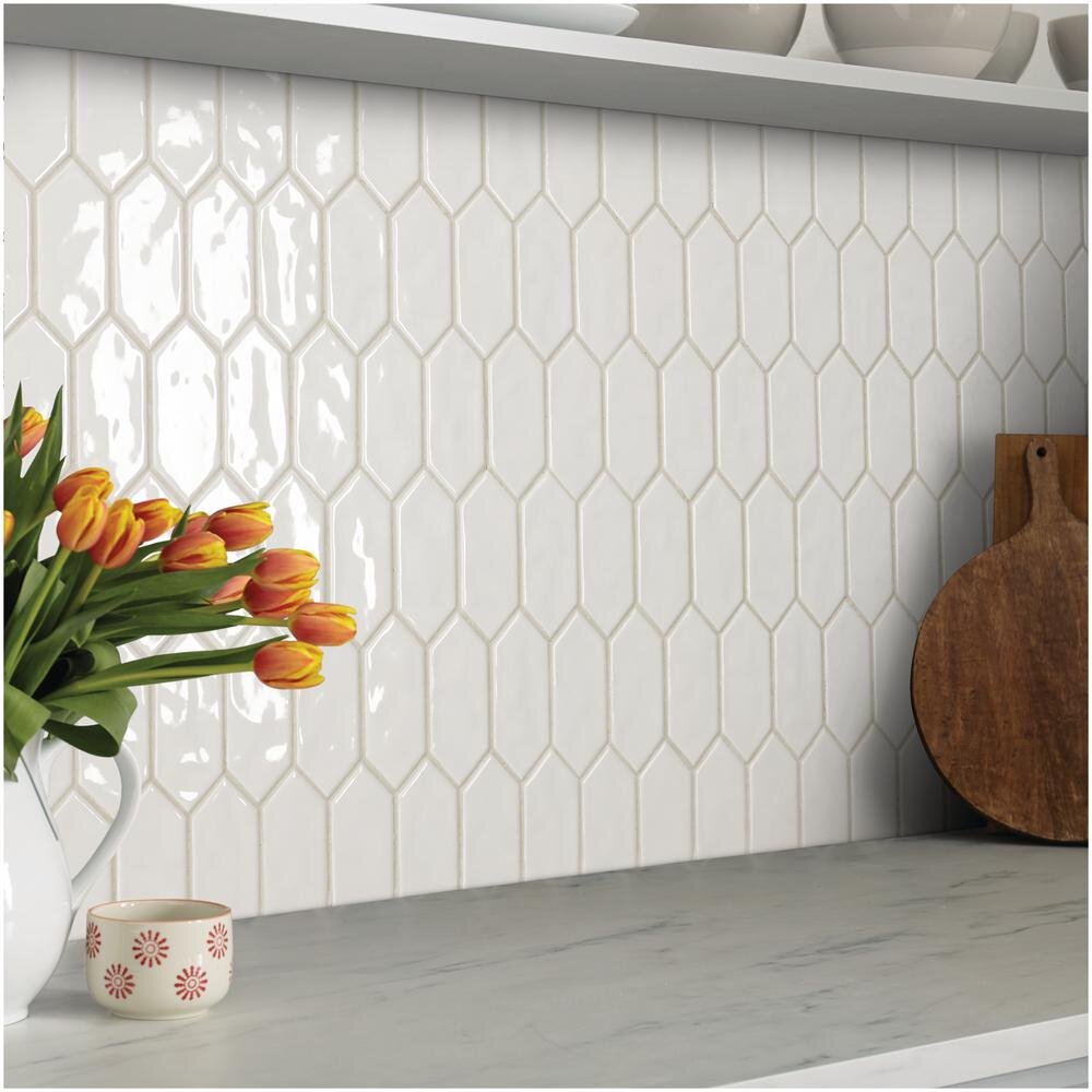 LuxeCraft white ceramic picket mosaic tile