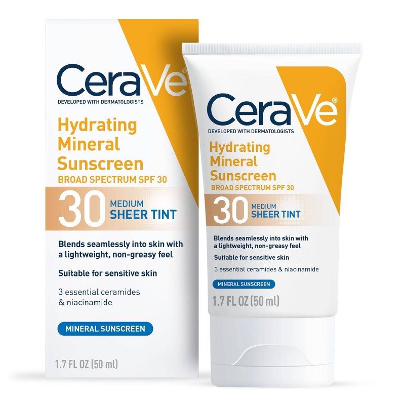 CeraVe Hydrating Mineral Tinted Face Sunscreen Lotion - SPF 30 - 1.7 fl oz, 1 of 15